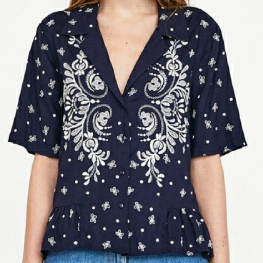EUC ZARA Embroidered Peplum Blouse
